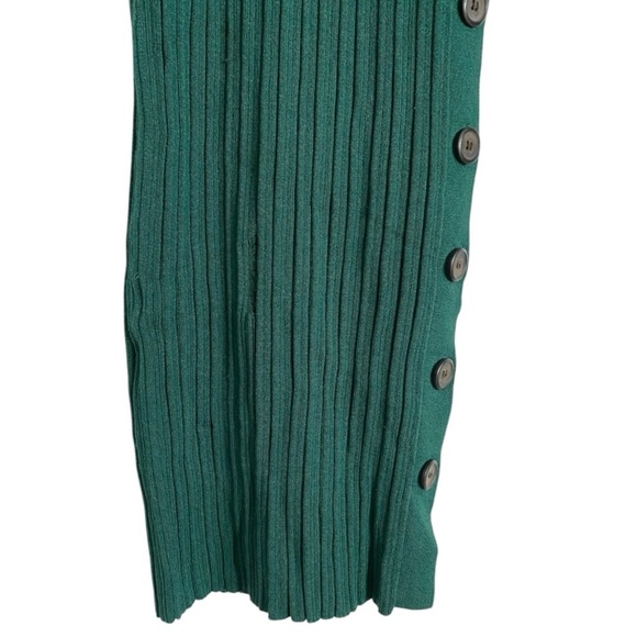 Adam Lippes Collective Sweater Dress Side Buttons Green Ribbed Knit Size Medium - Picture 9 of 11